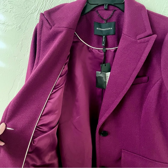 BCBGMaxAzria NWT Notch Collar Single-Breasted Riding Peacoat Trench in Raspberry - Picture 6 of 11